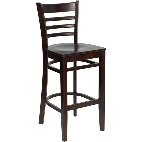 Bar Stool Transitional Walnut Brown Wood Ladder Back Contoured Seat
