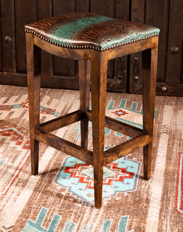 Bar Stool Turquoise Stripe Crocodile Texture Saddle Seat