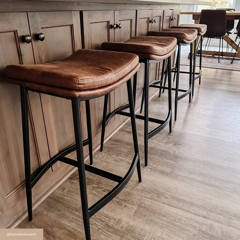 Bar Stool Vintaged Brown Saddle Seat Backless Metal Frame