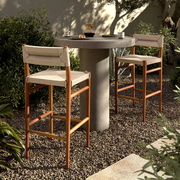 Bar Stool Warm Brown Wood Toned Frame Woven Cord Seat Ladder Back