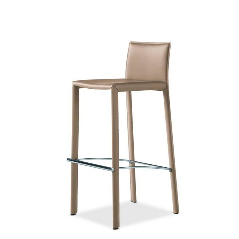 Bar Stool Warm Taupe Fully Upholstered Frame Metal Footrest Iris