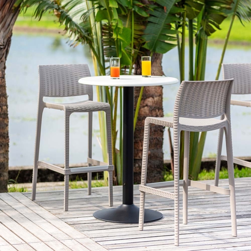 Bar Stool Warm Taupe Woven Resin Stackable Design Tropical Bistro Set