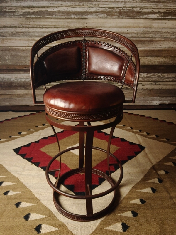 Bar Stool Whipstitch Detailing Braided Metal Trim Western