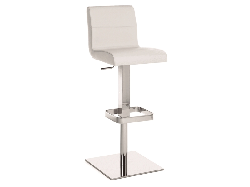 Bar Stool White Adjustable Height Square Base Polished Chrome
