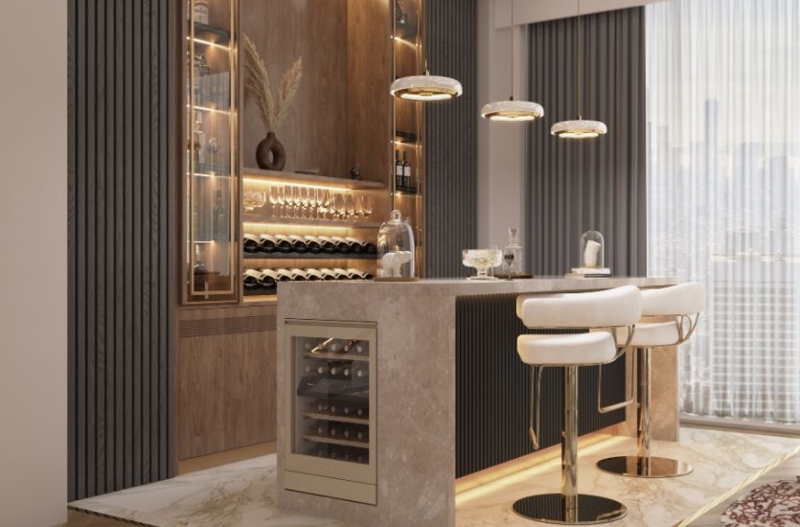 Bar Stool White Upholstered with Gold Pedestal Base & Curved Back