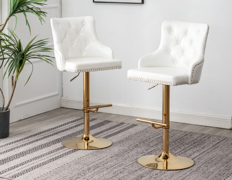 Bar Stool: White Wingback Counter Stools with Nailhead Trim