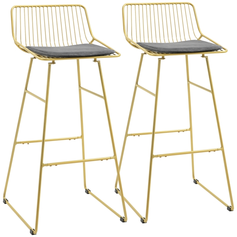 Bar Stool: Wire Back Barstools with Charcoal Removable Cushion