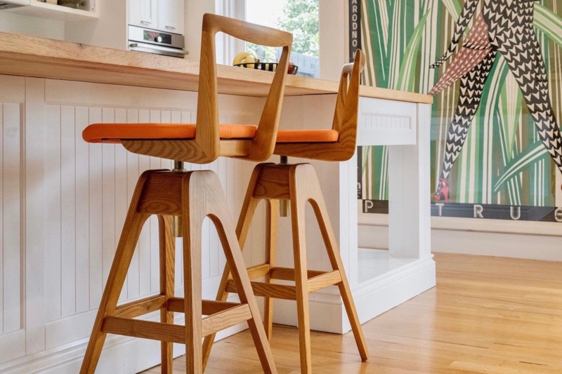 Bar Stool with Adjustable Swivel Height and Vibrant Orange Seat