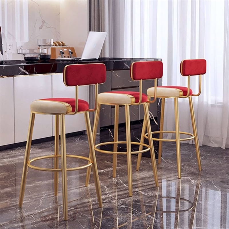 Bar Stool with Floating Rectangular Backrest in Two Tone Velvet