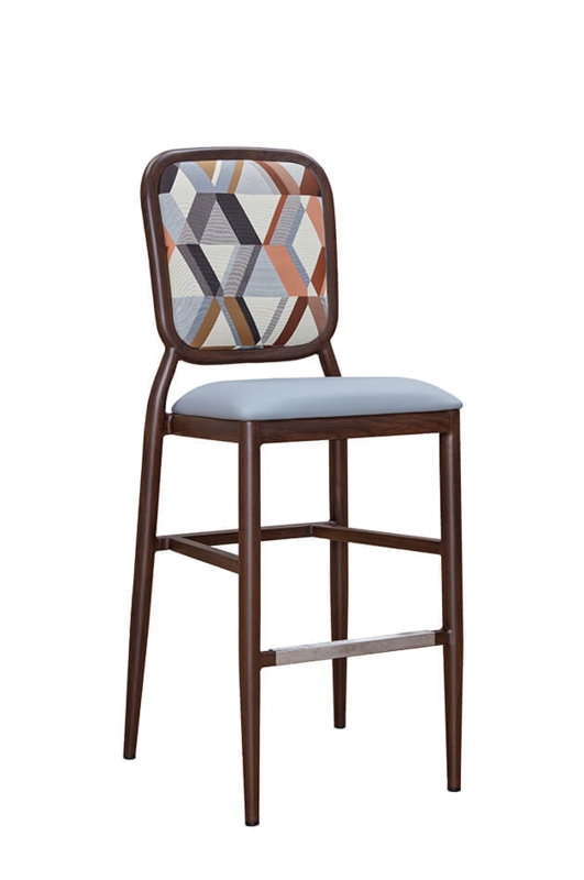 Bar Stool with Geometric Pattern Backrest and Dusty Blue Seat