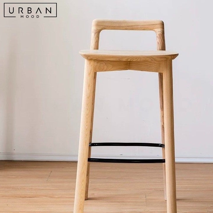 Bar Stool with Integrated Handle Backrest and Black Footrest Ring