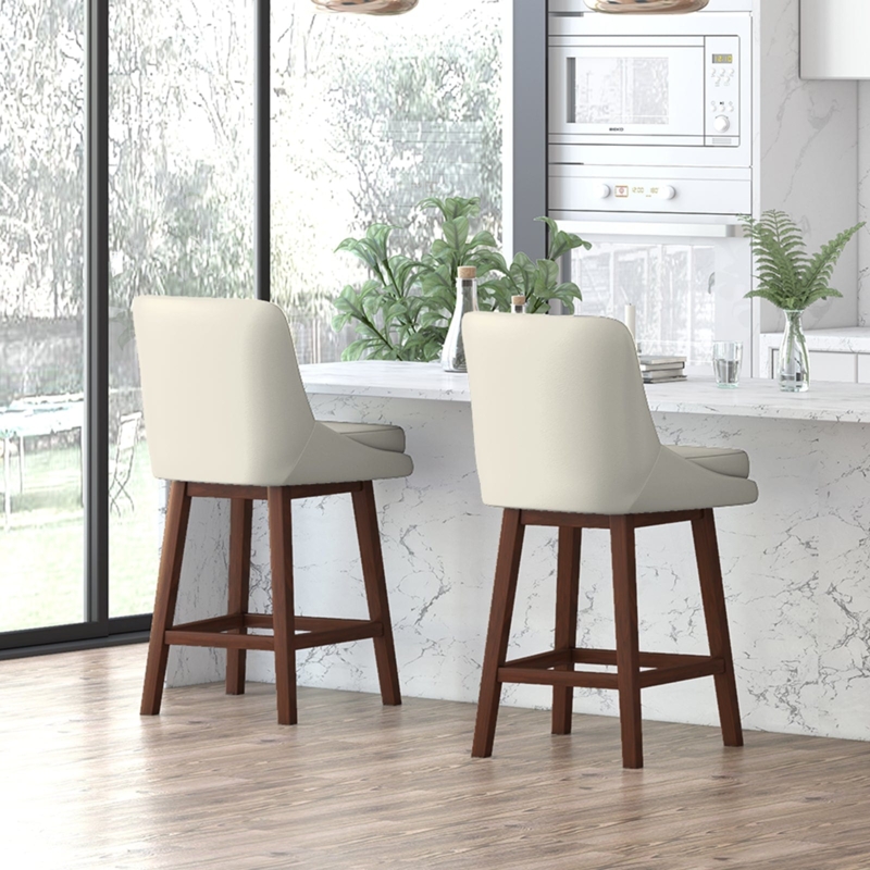 Bar Stool with Integrated Wooden Footrest and Curved Back