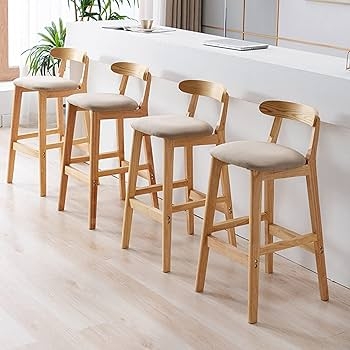 Bar Stool with Low Profile Curved Backrest and Cushioned Seat