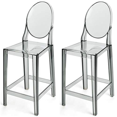 Bar Stool with Oval Back in Smoke Transparent Glossy Finish