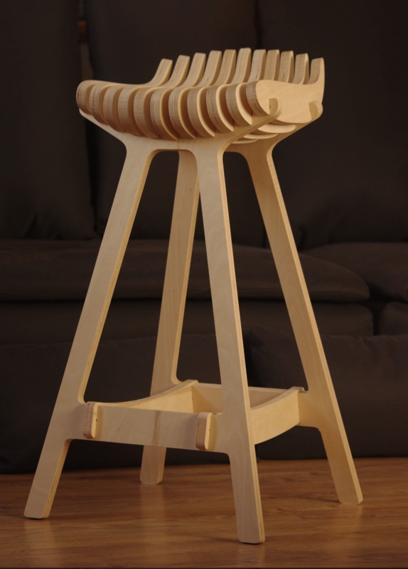 Bar Stool with Slatted Plywood Seat and Interlocking Joints