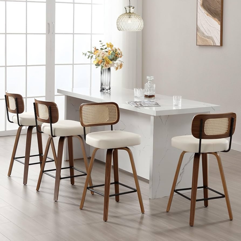 Bar Stool with Woven Cane Back and Walnut Frame