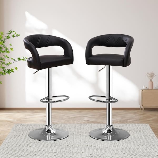 Bar Stool Wraparound Arms Adjustable Height Black Chrome Modern