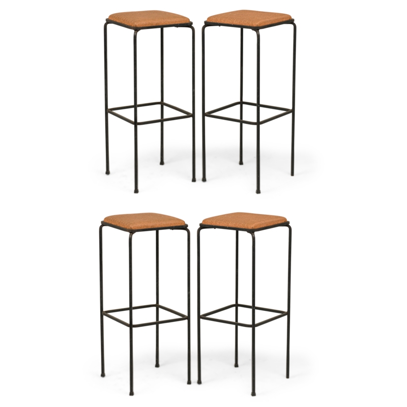 Bar Stool Wrought Iron Backless Square Seat Terra Cotta Set of 4