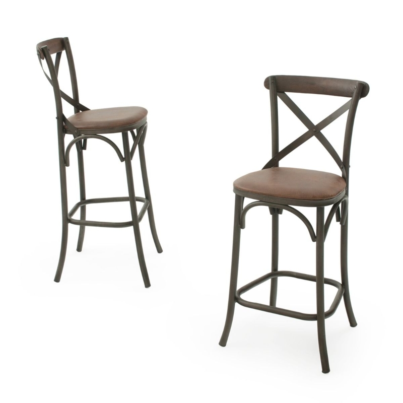 Bar Stool X Back Design Rustic Industrial Metal Frame Bistro