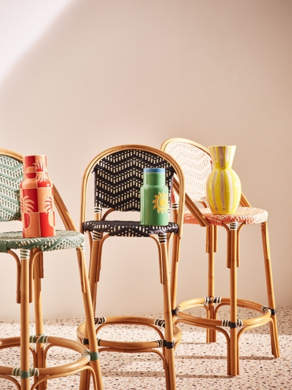 Bar Stools featuring Rattan Bentwood Frame and Multi-Color Weave