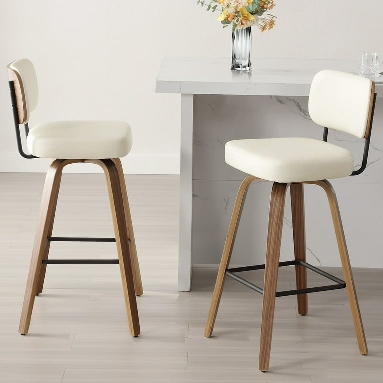 Bar Stools featuring Walnut Legs and Metal Footrest Rail
