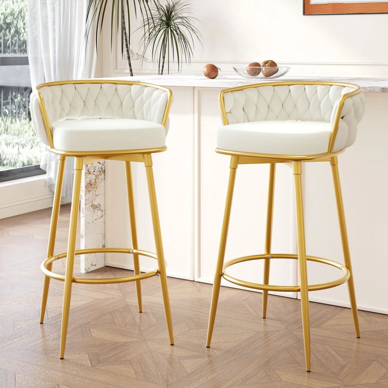 Bar Stools featuring Woven Backrests and Metallic Legs