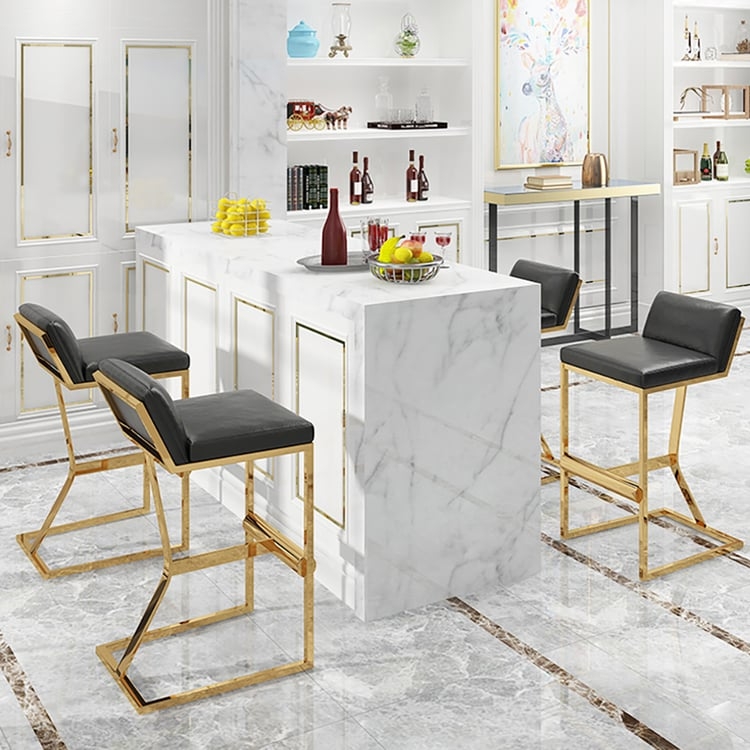 Bar Stools Geometric Gold Cantilever Base Black Leather Seating