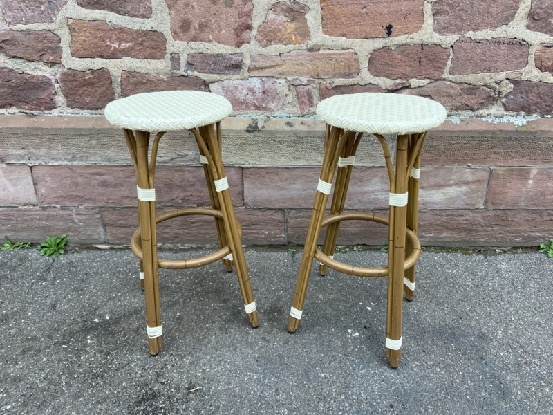 Bar Stools with Circular Silhouette Seat and Faux Bamboo Metal