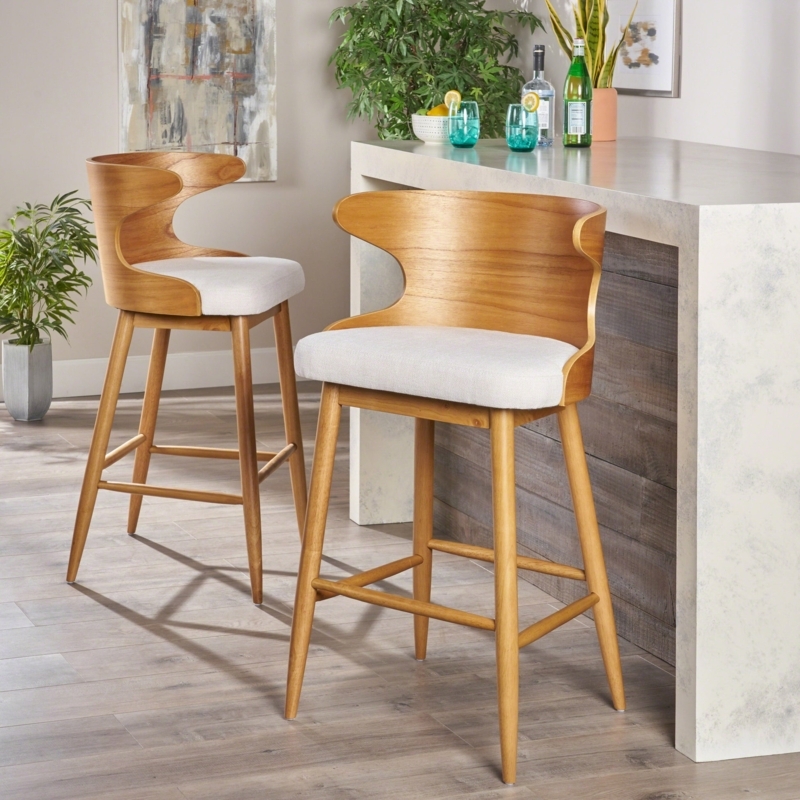 Bar Stools with Sculpted Winged Backrest and Tapered Legs