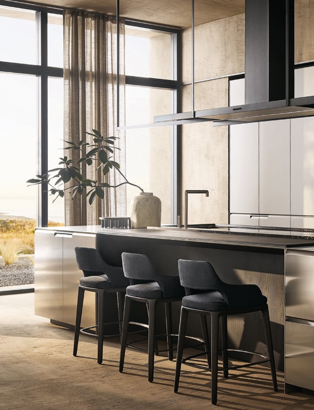 Bar Stools Wood Tapered Legs Charcoal Grey Curved Back Minimalist
