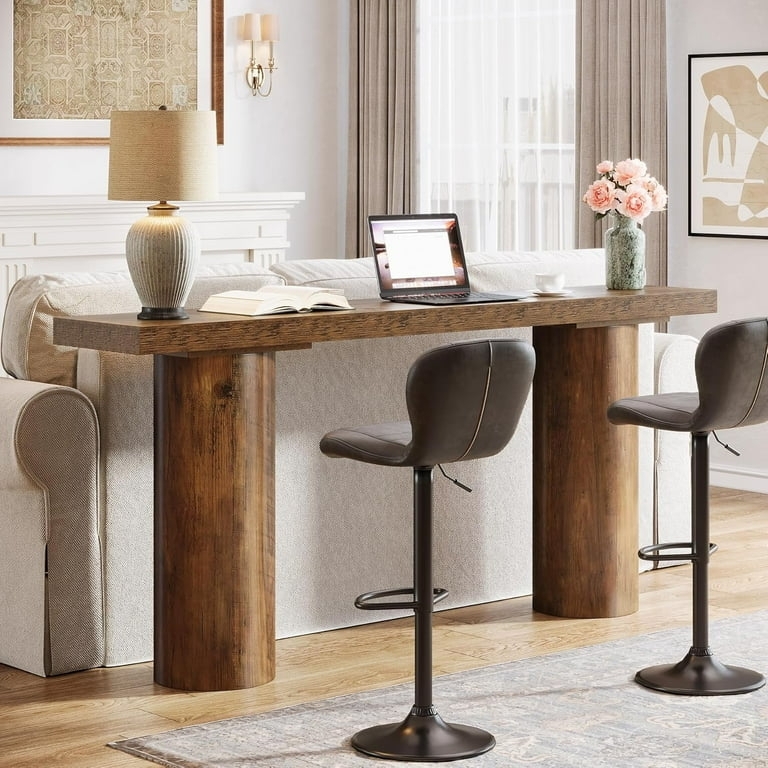 Bar Table, Chunky Slab Top with Pillar Legs, Behind Couch Design