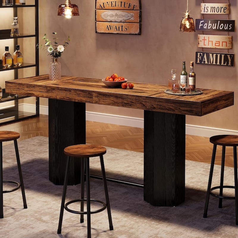 Bar Table, Faceted Pedestal Base, Extra Long 70 Inch Profile