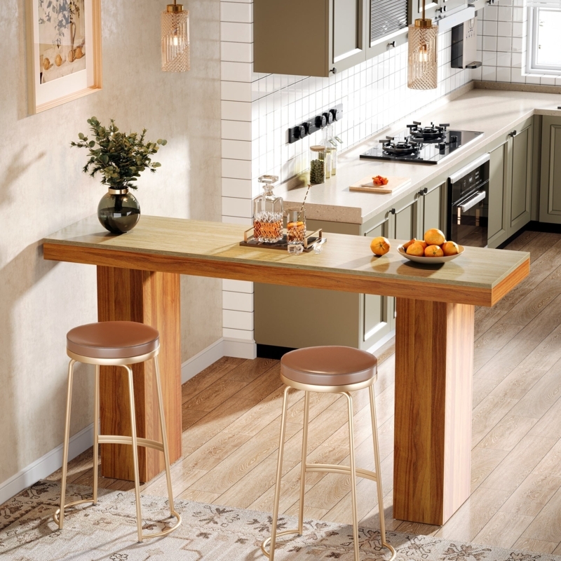 Bar Table Set, Gold Metal Frame with Wood Pedestal Base Legs