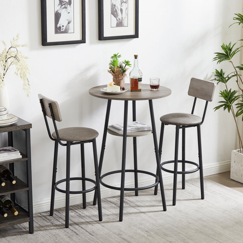 Bar Table Set Industrial Round Top Storage Shelf Backless Stools
