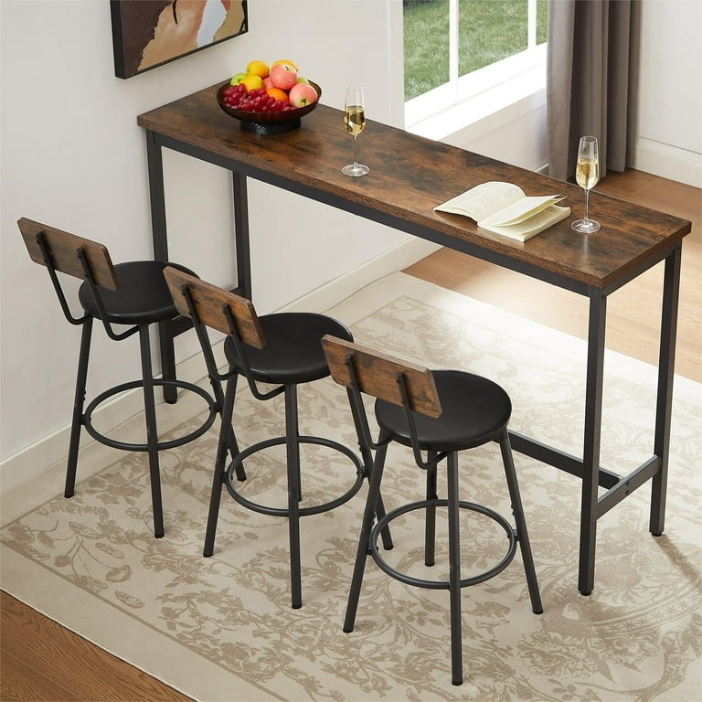 Bar Table Set, Metal Trio with Slim Profile & Footrest Rings