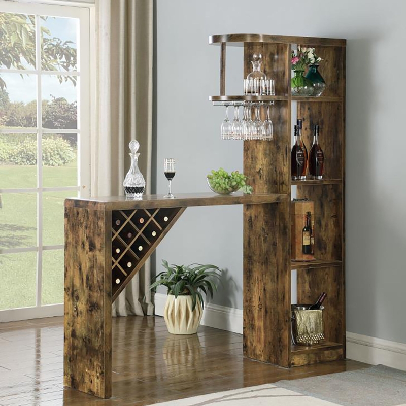 Bar Table: Waterfall Edge Bar Counter with Diagonal Wine Grid Storage