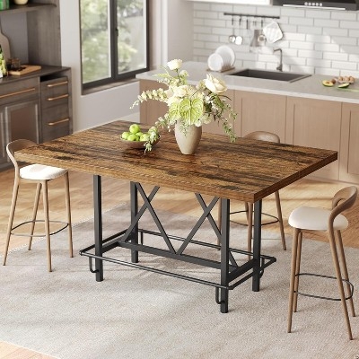 Bar Table X-Frame Base Wrap Around Footrest Distressed Wood