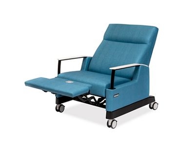 Bariatric Medical Recliner, White Armrests, Teal Blue, Locking Casters.