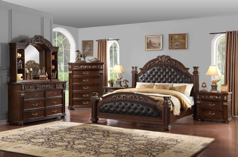 Baroque Cherry Bedroom Set with Chevron Pattern Wood Grain Dresser