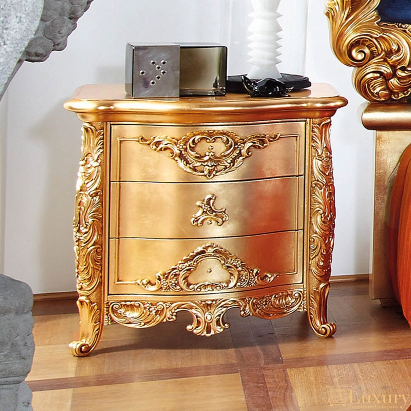 Baroque Gold Nightstand Ornate Carvings Cabriole Legs Rococo Detail