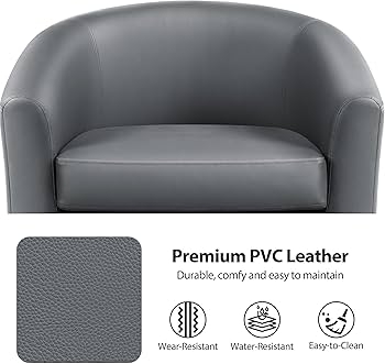 Barrel Chair Charcoal Gray PVC Leather Pebbled Water Resistant