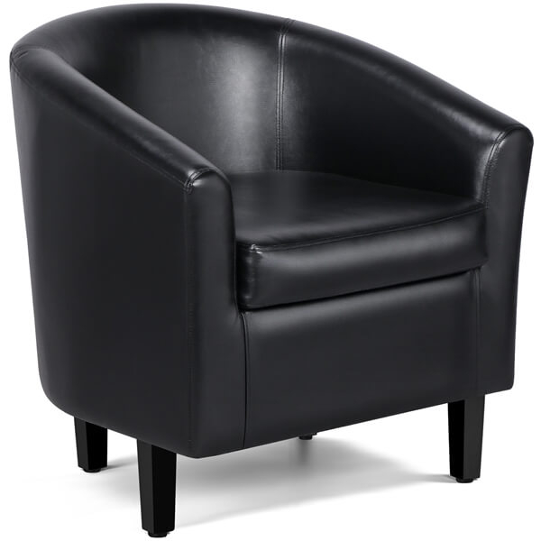 Barrel Chair Matte Black Leather-Like Tapered Square Legs Modern