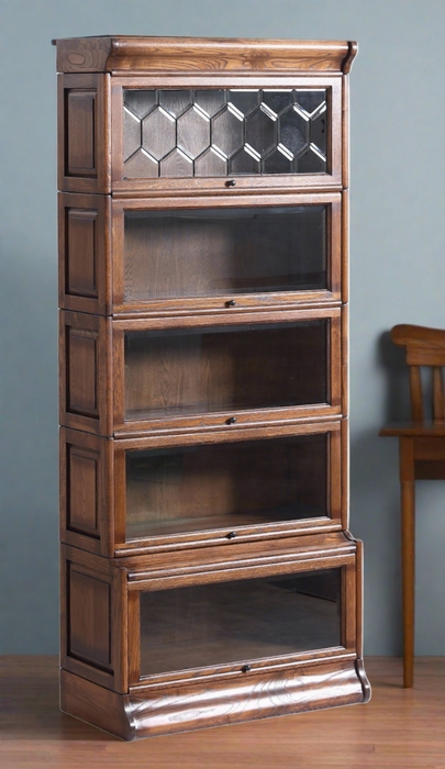 Barrister Bookcase 5 Stack Leaded Glass Flip Up Doors