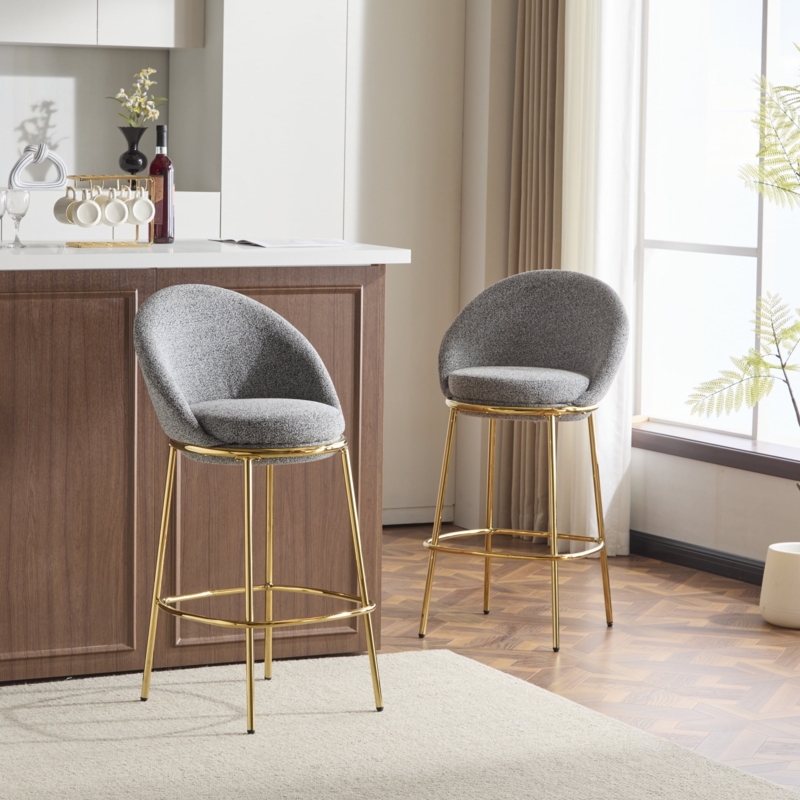 Barstools Heather Gray Gold Metal Frame Slender Legs Round Footrest