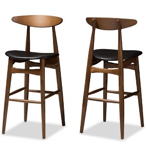 Barstools with Tapered Legs and Black Faux Leather Curved Back
