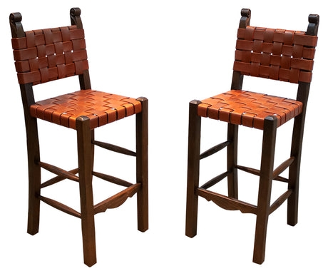 Barstools Woven Straps Chestnut Brown Western Rustic Wood High Back
