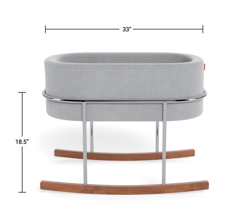 Bassinet Heather Gray Upholstery Walnut Rockers Chrome Legs Oval Basket