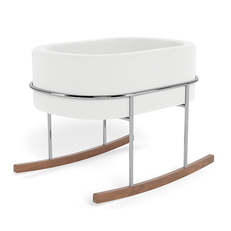 Bassinet Modern Rocking Chrome Frame Walnut Rockers White Upholstery