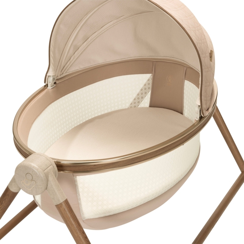 Bassinet Scandi Style Oval Metallic Rim Quilted Canopy Tapered Legs