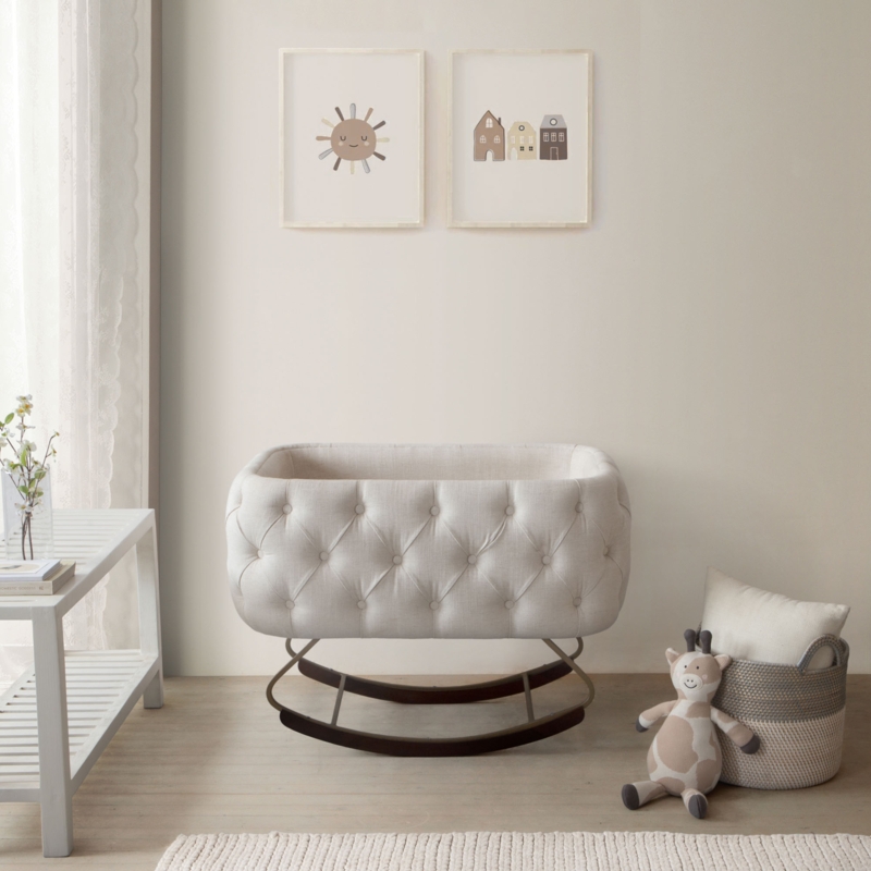 Bassinet Tufted Diamond Pattern Rocking Base Cream Upholstered Frame